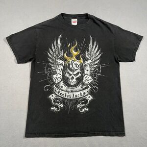 Y2K Skull Dice 8 Ball Flame Feelin Lucky Graphic T Shirt M Black Tennessee River